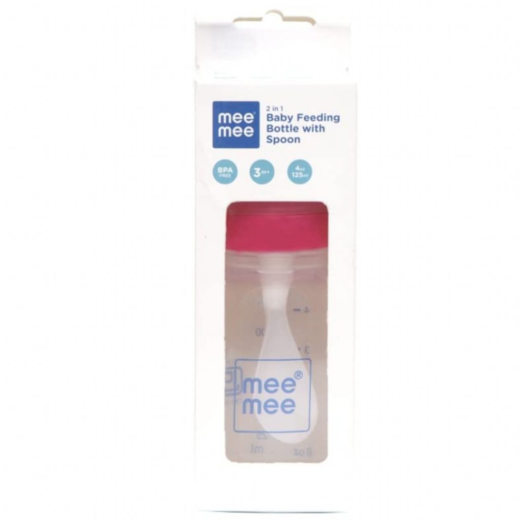 Mee Mee in Baby Feeding Bottle with Spoon (Pink) 125ml