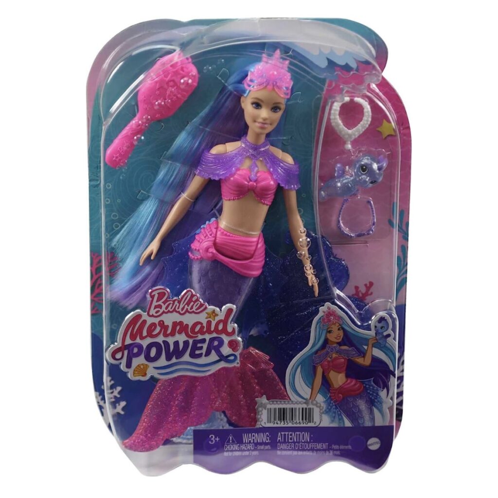 Barbie® Mermaid Malibu Doll with Seahorse Pet and Accessories, Mermaid Toys  with Interchangeable Fins​​​